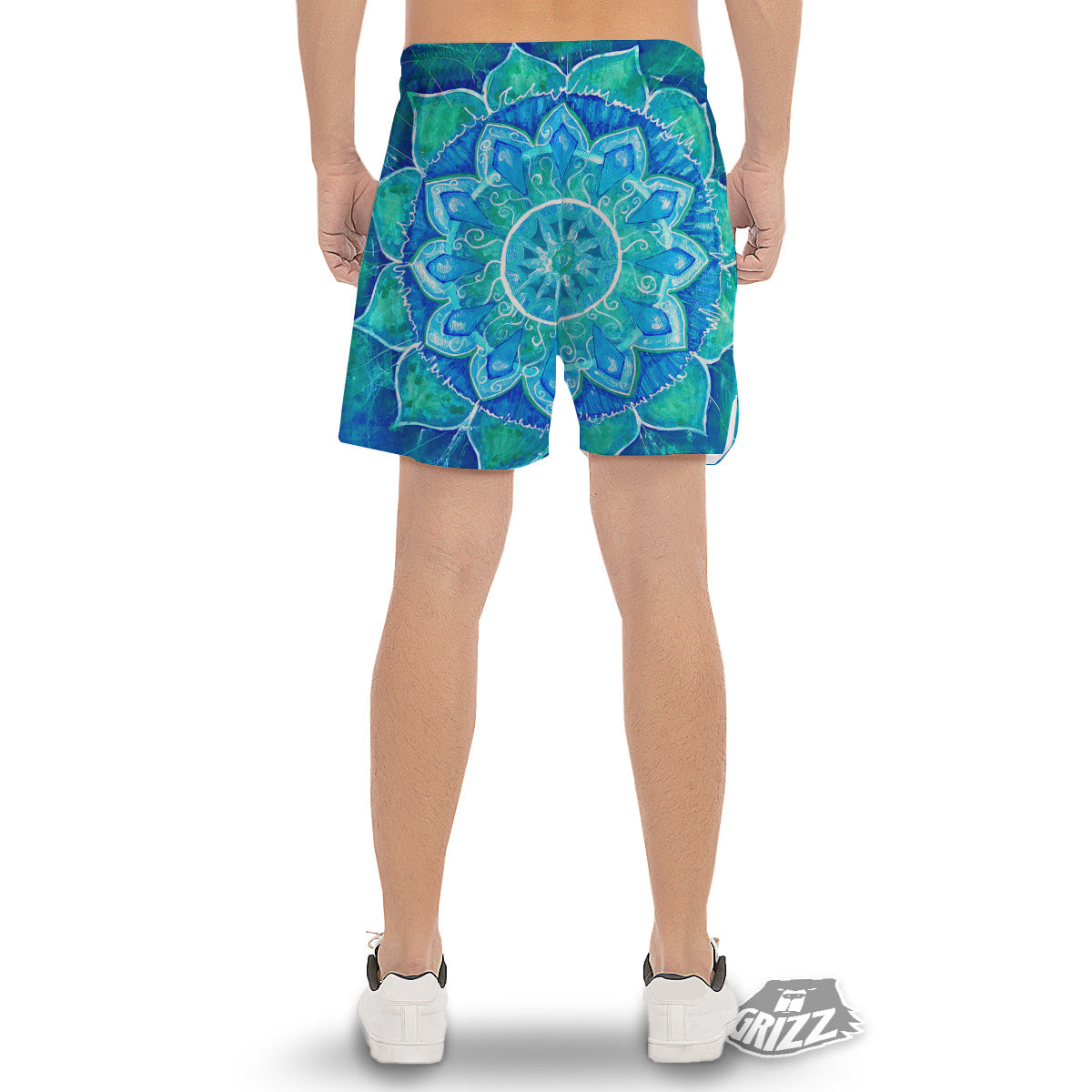 Chakra Mandala Blue Vishuddha Print Men's Gym Shorts-grizzshop