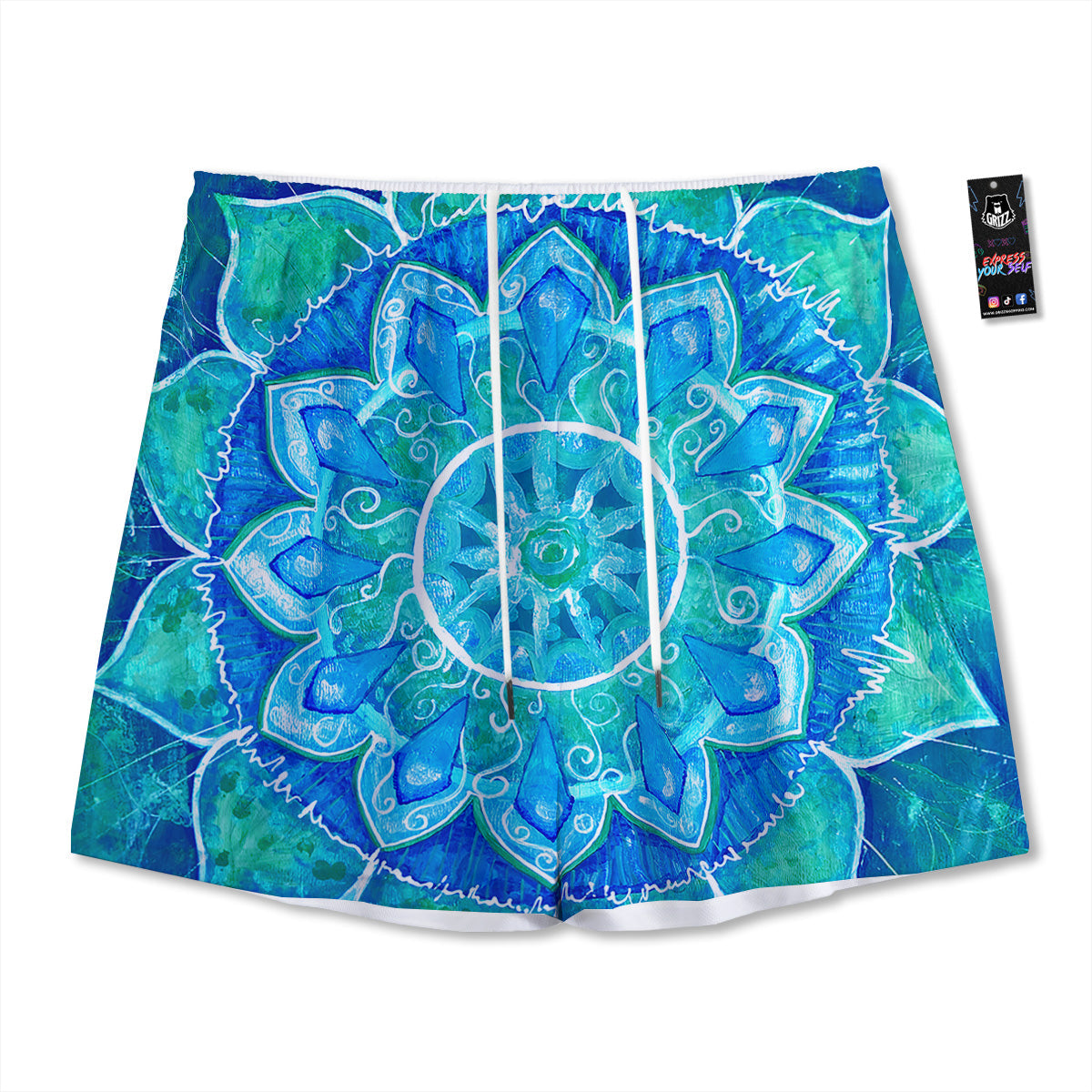 Crown Embroidery Print Pattern Mesh Shorts