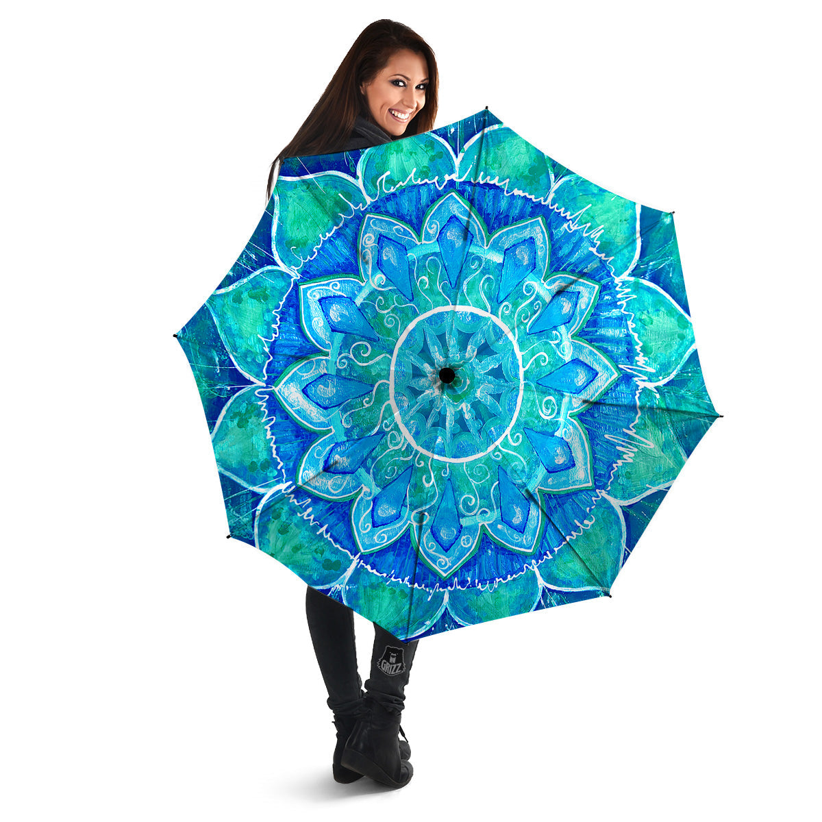 Chakra Mandala Blue Vishuddha Print Umbrella-grizzshop