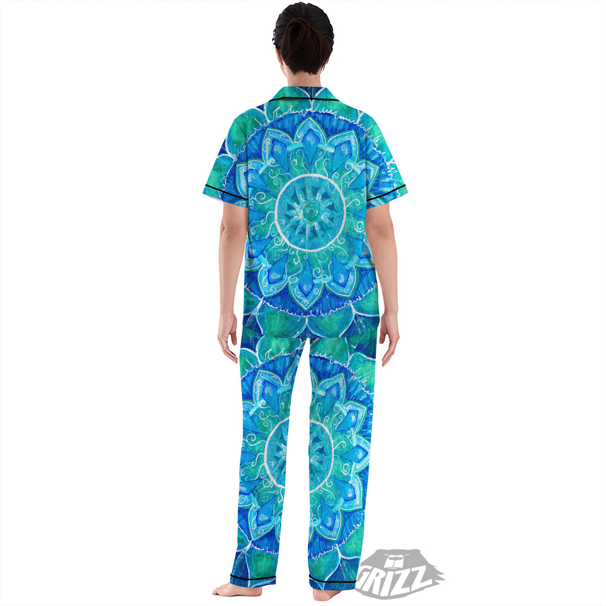 Chakra Mandala Blue Vishuddha Print Women's Pajamas Set-grizzshop