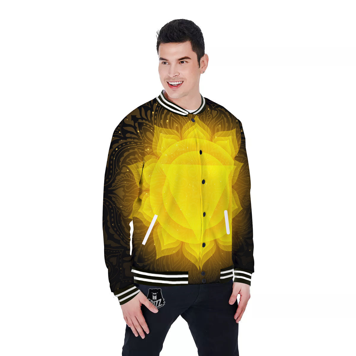 Chakra Manipura Mandala Print Baseball Jacket-grizzshop