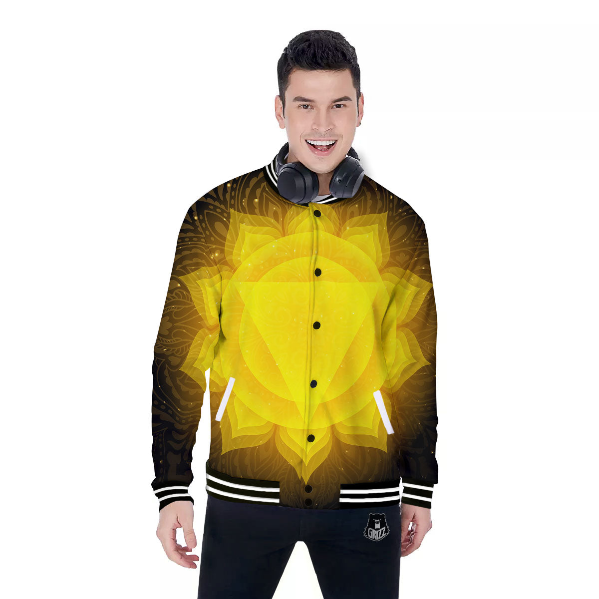 Chakra Manipura Mandala Print Baseball Jacket-grizzshop