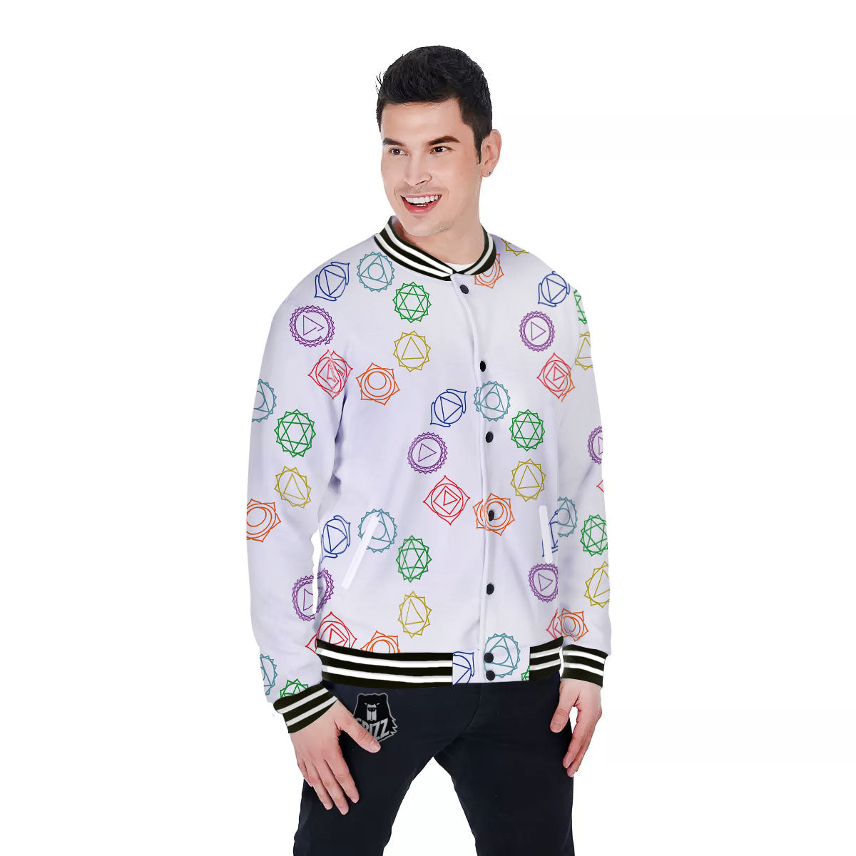 Chakra Manipura Print Pattern Baseball Jacket-grizzshop