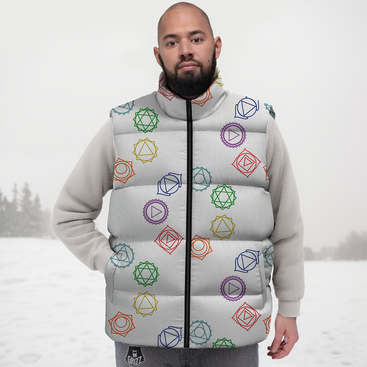 Chakra Manipura Print Pattern Down Vest-grizzshop