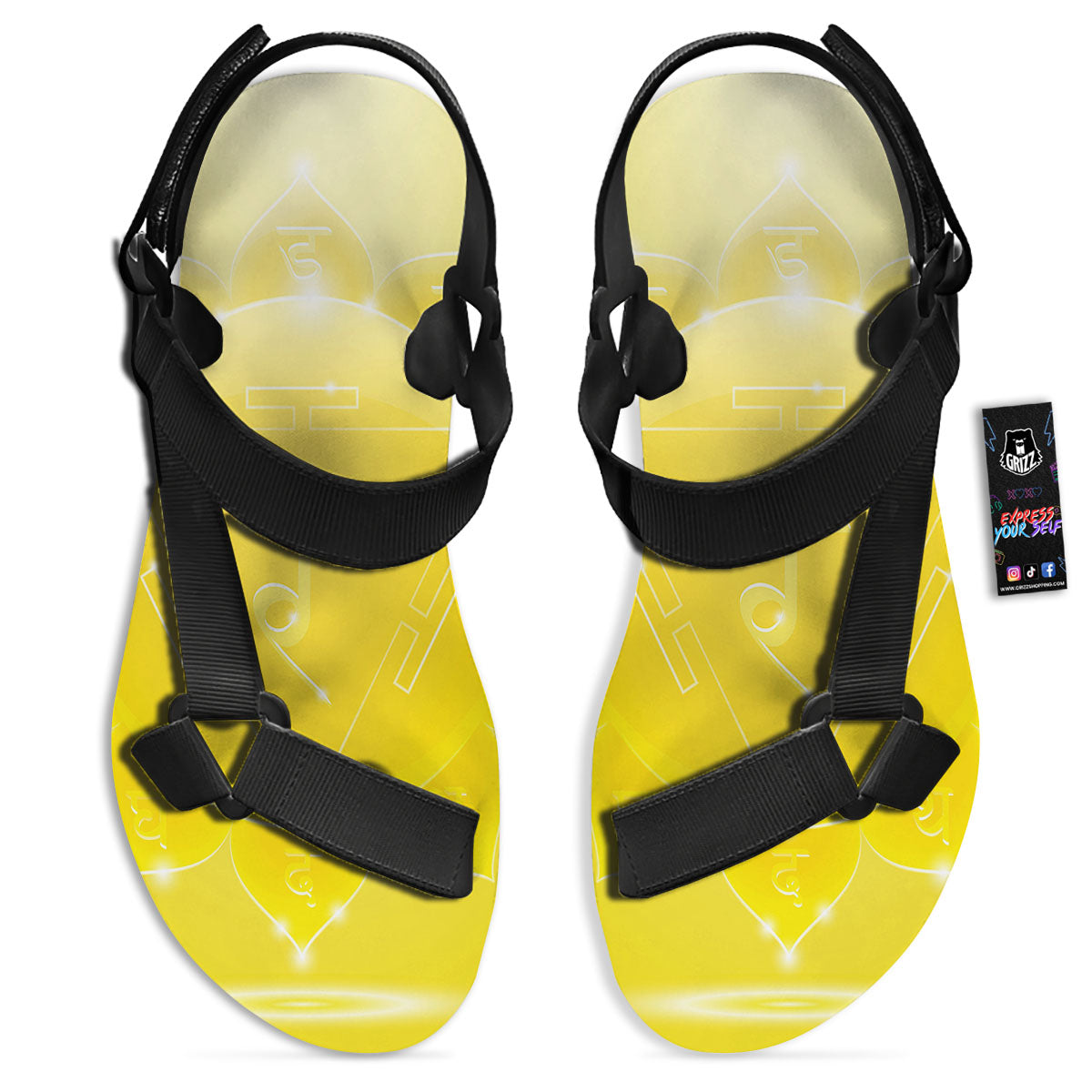 Chakra Manipura Spiritual Print Black Open Toe Sandals-grizzshop
