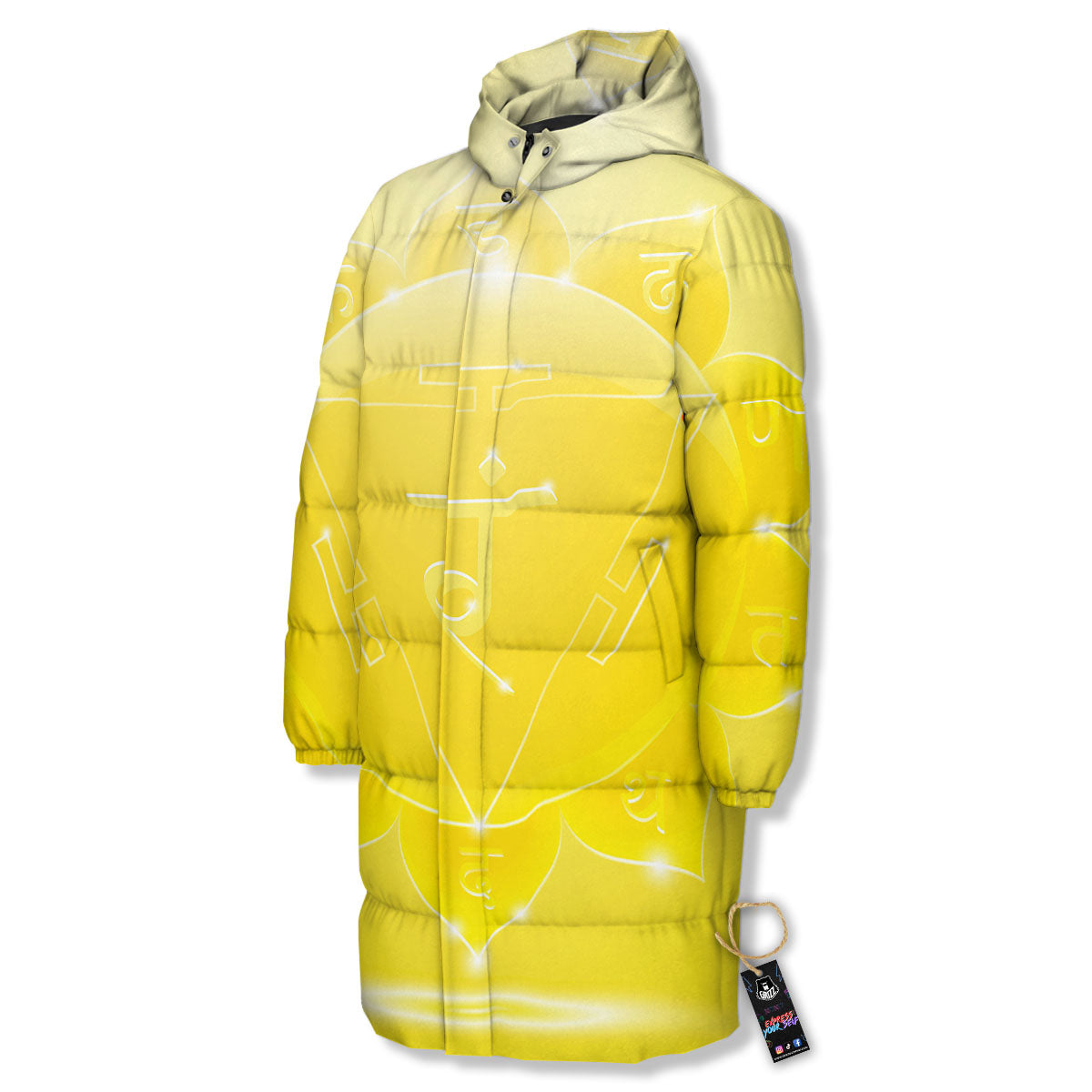 Chakra Manipura Spiritual Print Long Down Jacket-grizzshop
