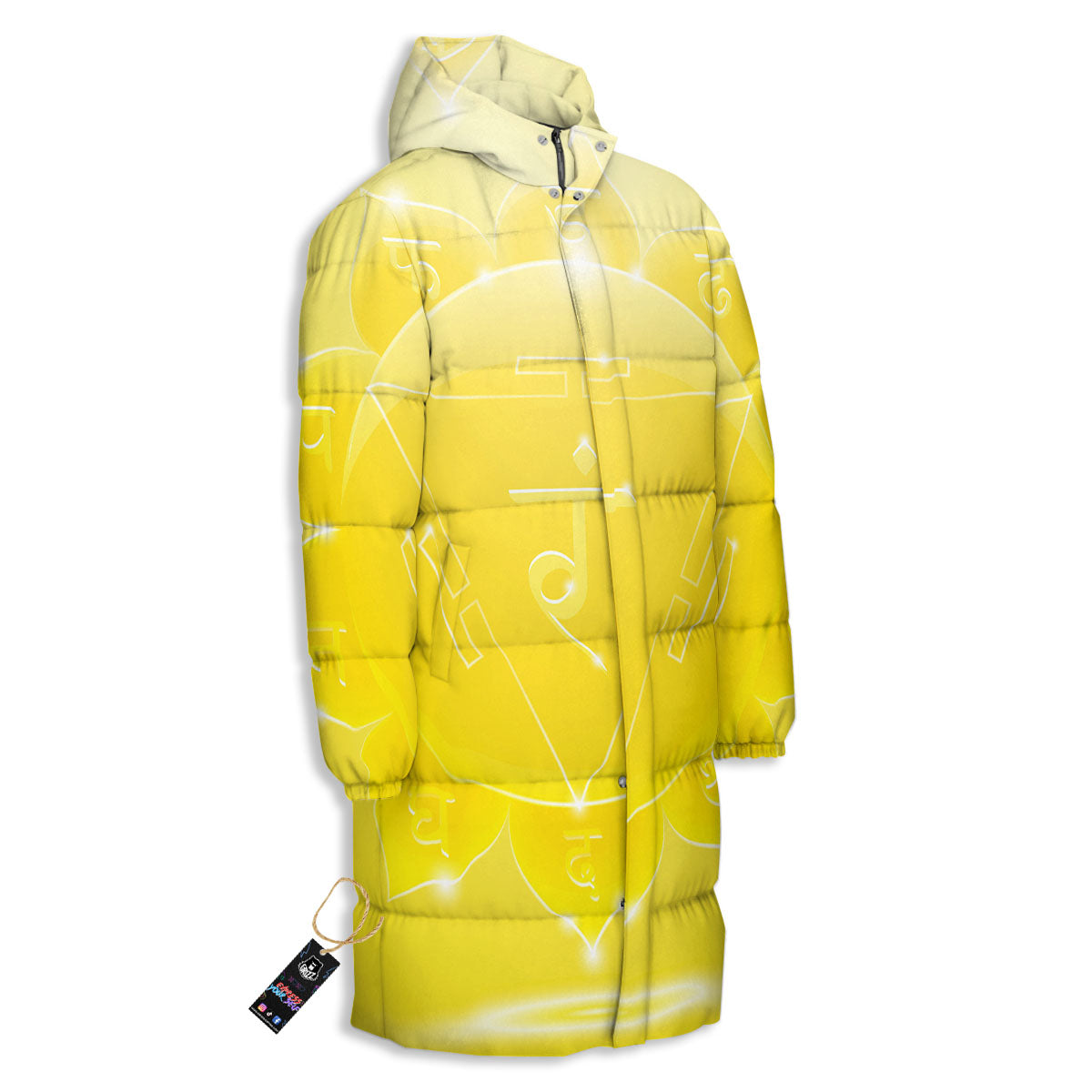 Chakra Manipura Spiritual Print Long Down Jacket-grizzshop