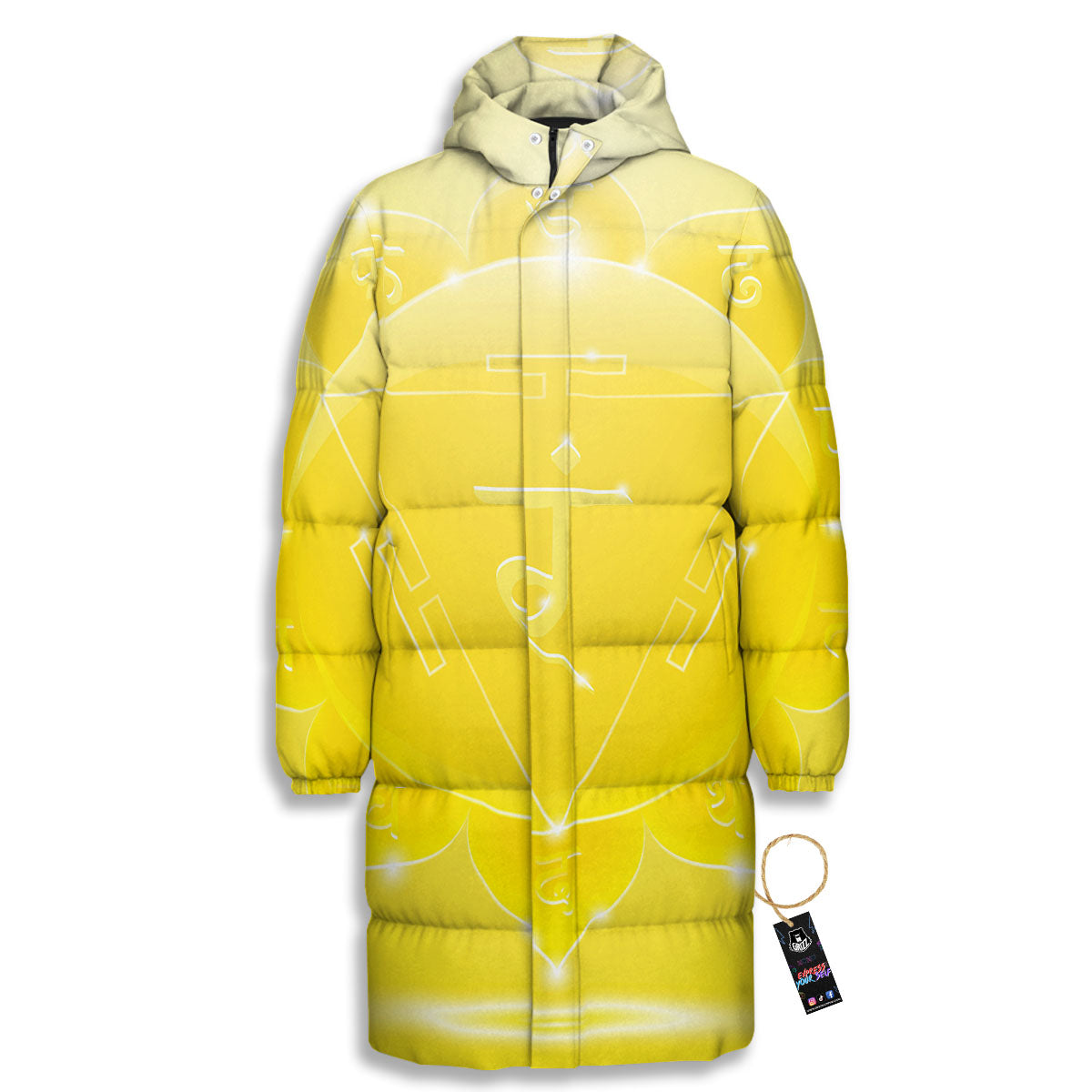 Chakra Manipura Spiritual Print Long Down Jacket-grizzshop