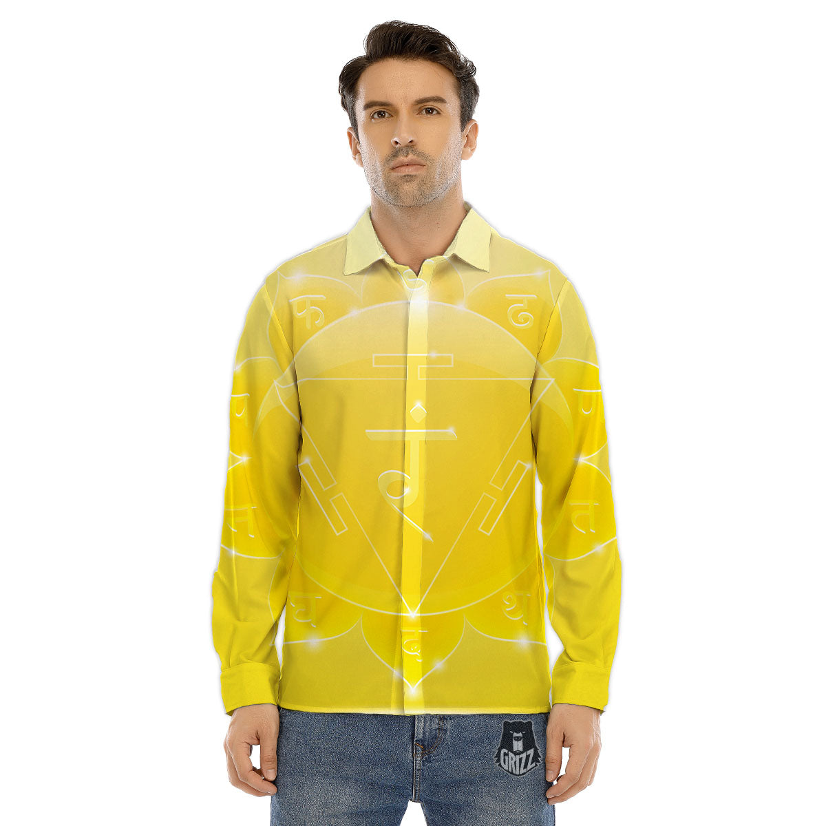 Chakra Manipura Spiritual Print Men's Dress Shirts-grizzshop