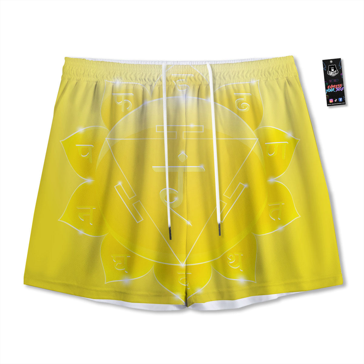 Chakra Manipura Spiritual Print Mesh Shorts
