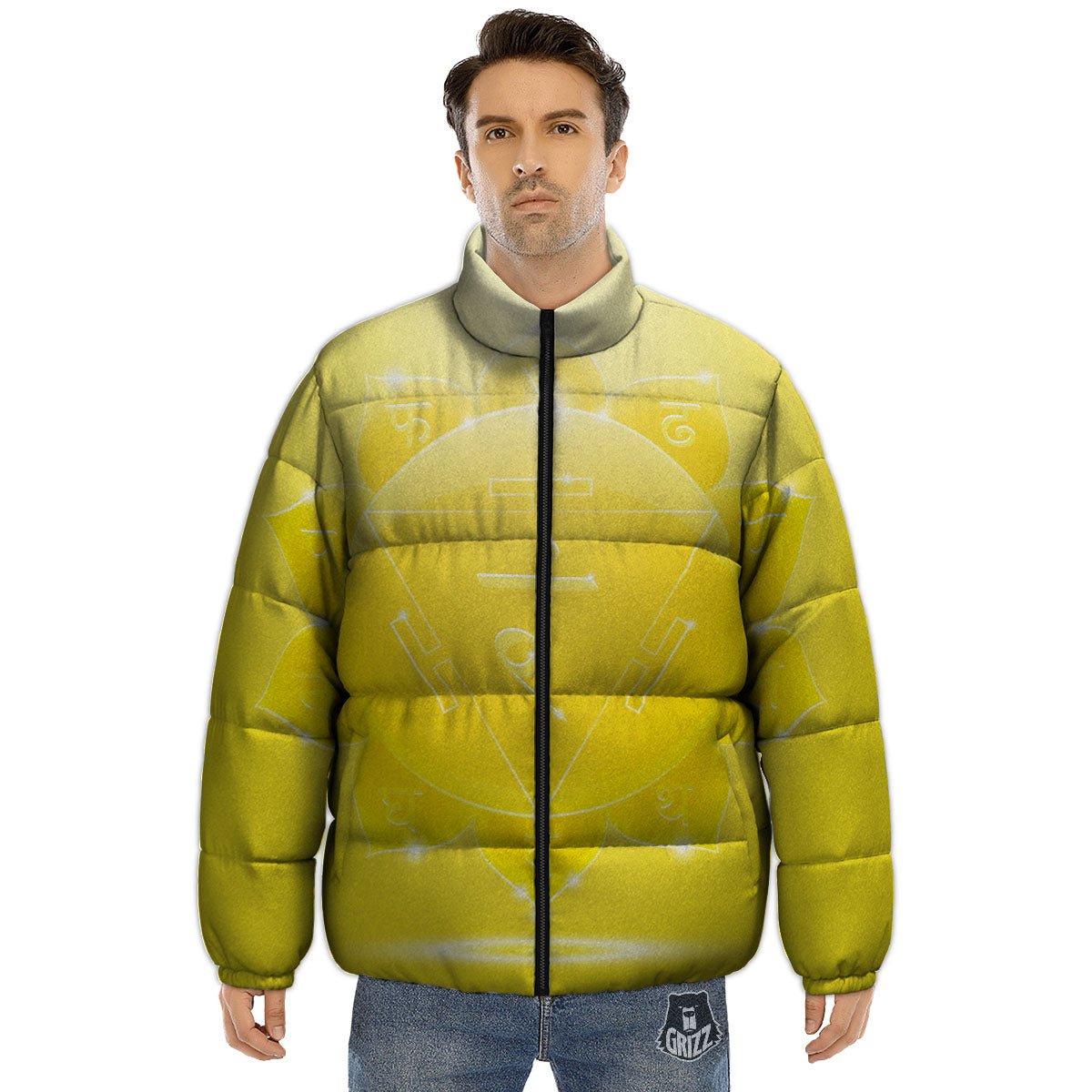 Chakra Manipura Spiritual Print Puffer Jacket-grizzshop