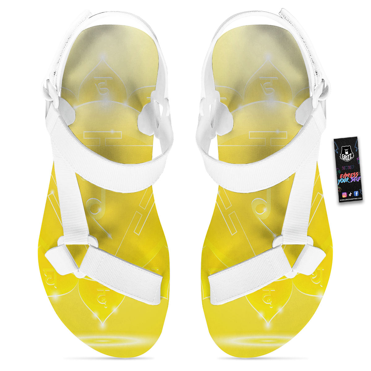 Chakra Manipura Spiritual Print White Open Toe Sandals-grizzshop