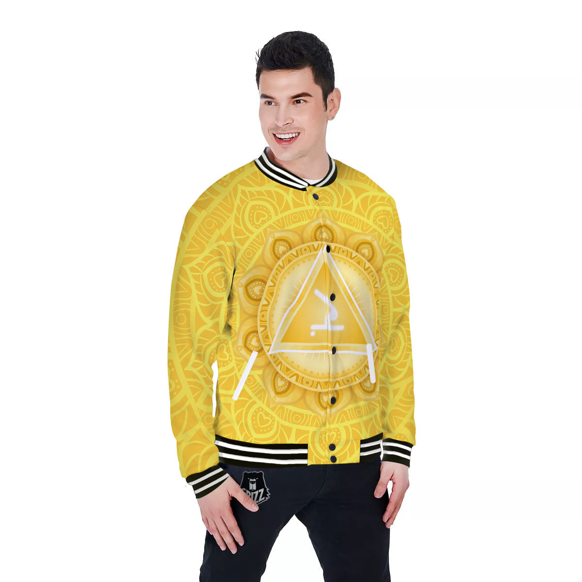 Chakra Manipura Symbol Print Baseball Jacket-grizzshop