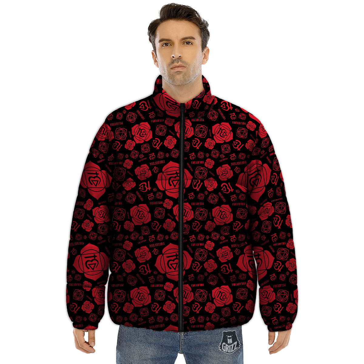 Chakra Muladhara Chakra Pattern Puffer Jacket-grizzshop
