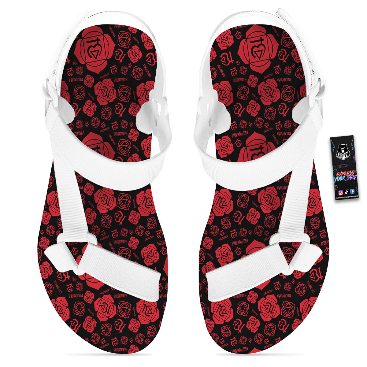 Chakra Muladhara Chakra Pattern White Open Toe Sandals-grizzshop