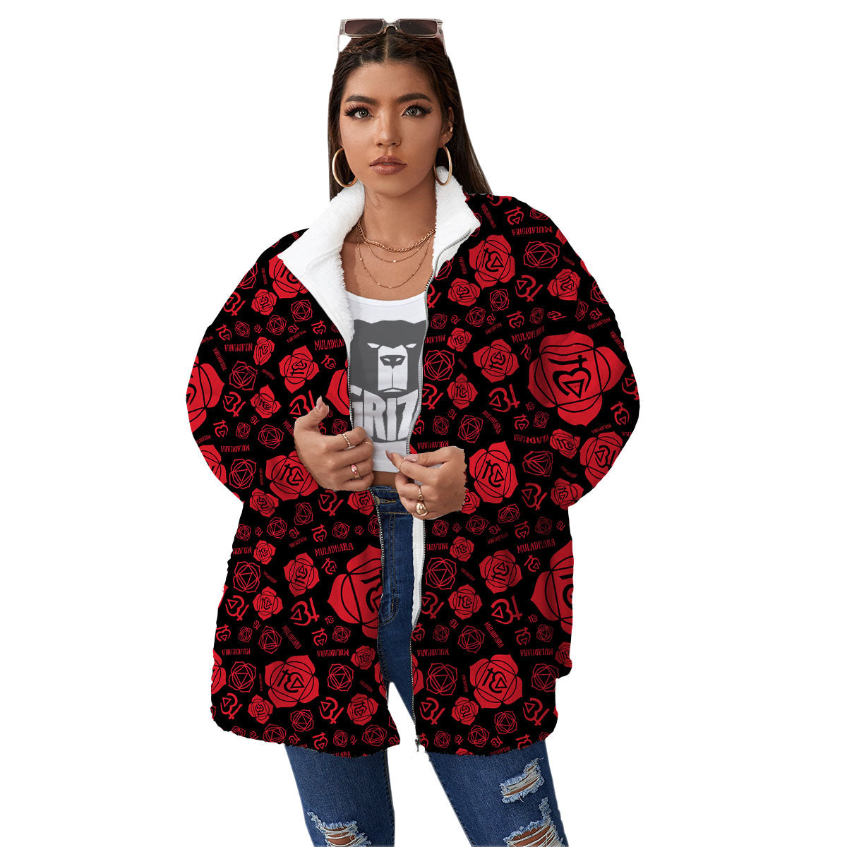 Chakra Muladhara Chakra Pattern Women's Sherpa Jacket-grizzshop