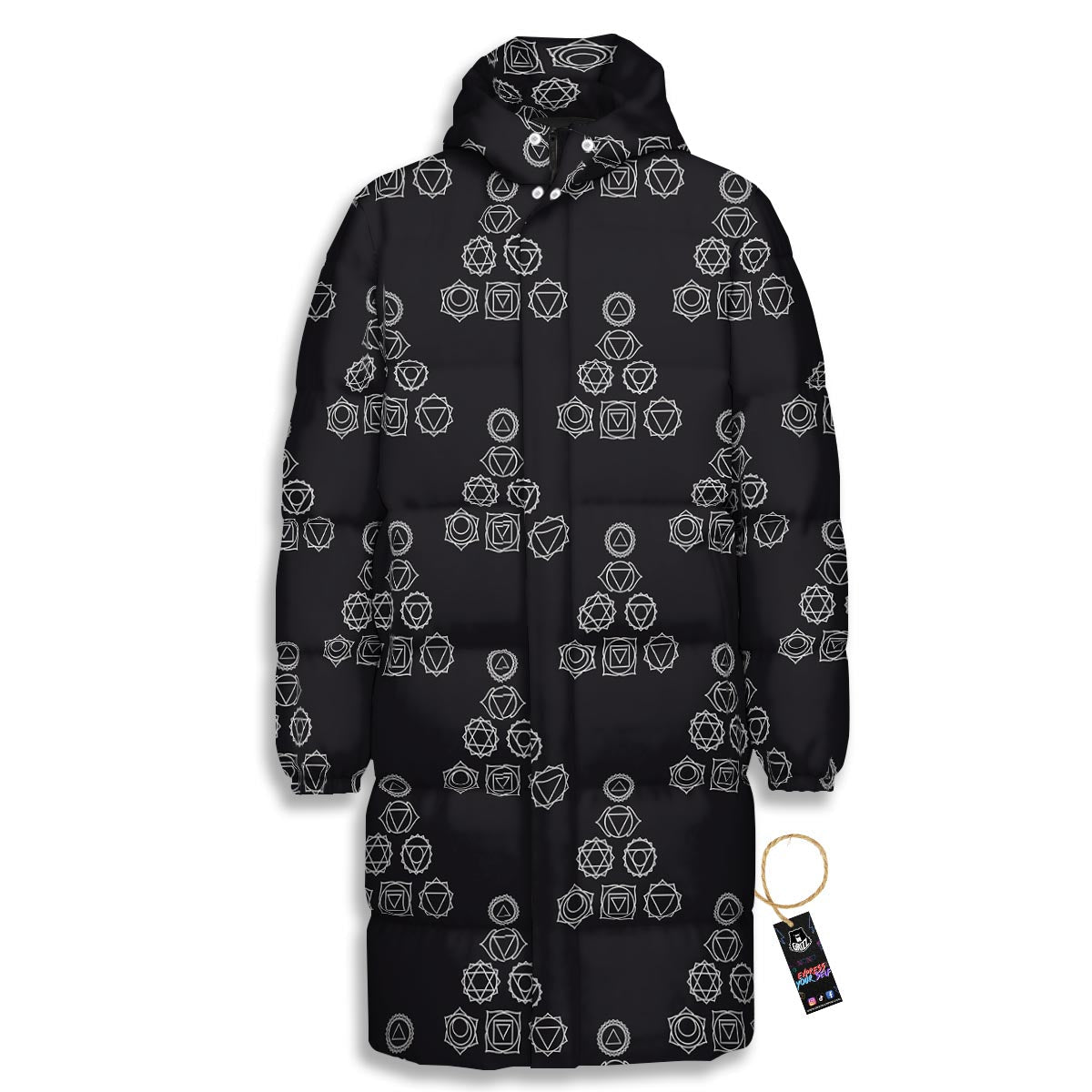 Chakra Sahasrara Print Pattern Long Down Jacket-grizzshop