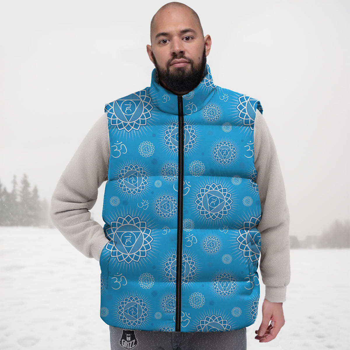 Chakra Vishuddha Print Pattern Down Vest-grizzshop