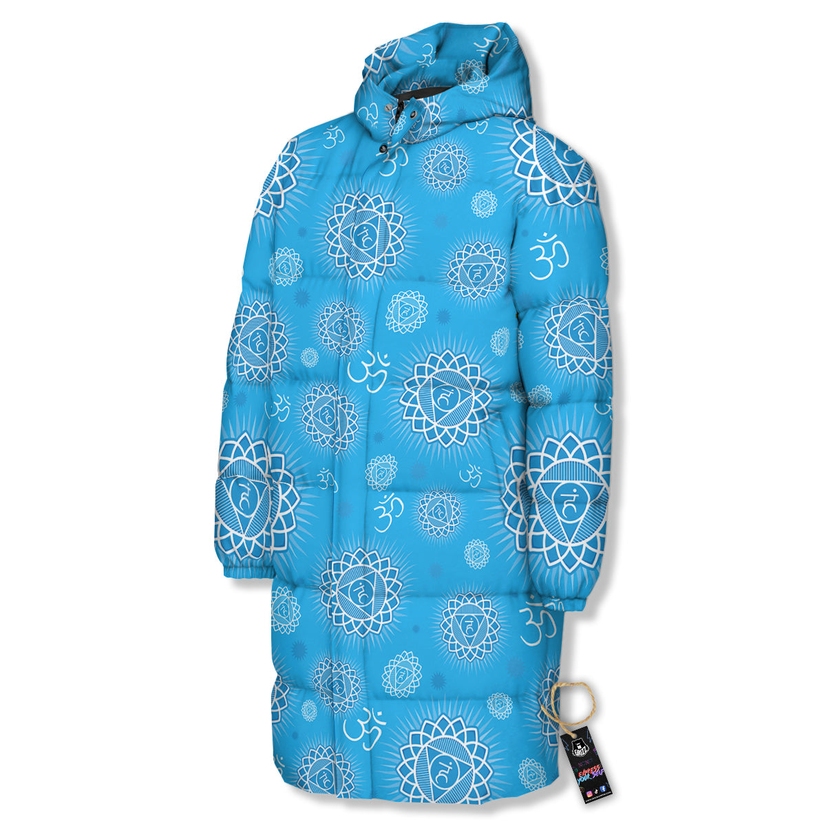 Chakra Vishuddha Print Pattern Long Down Jacket-grizzshop