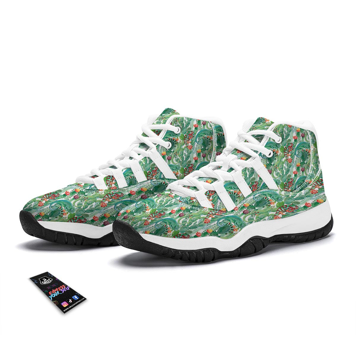 Chameleon And Cactus White Bball Shoes-grizzshop