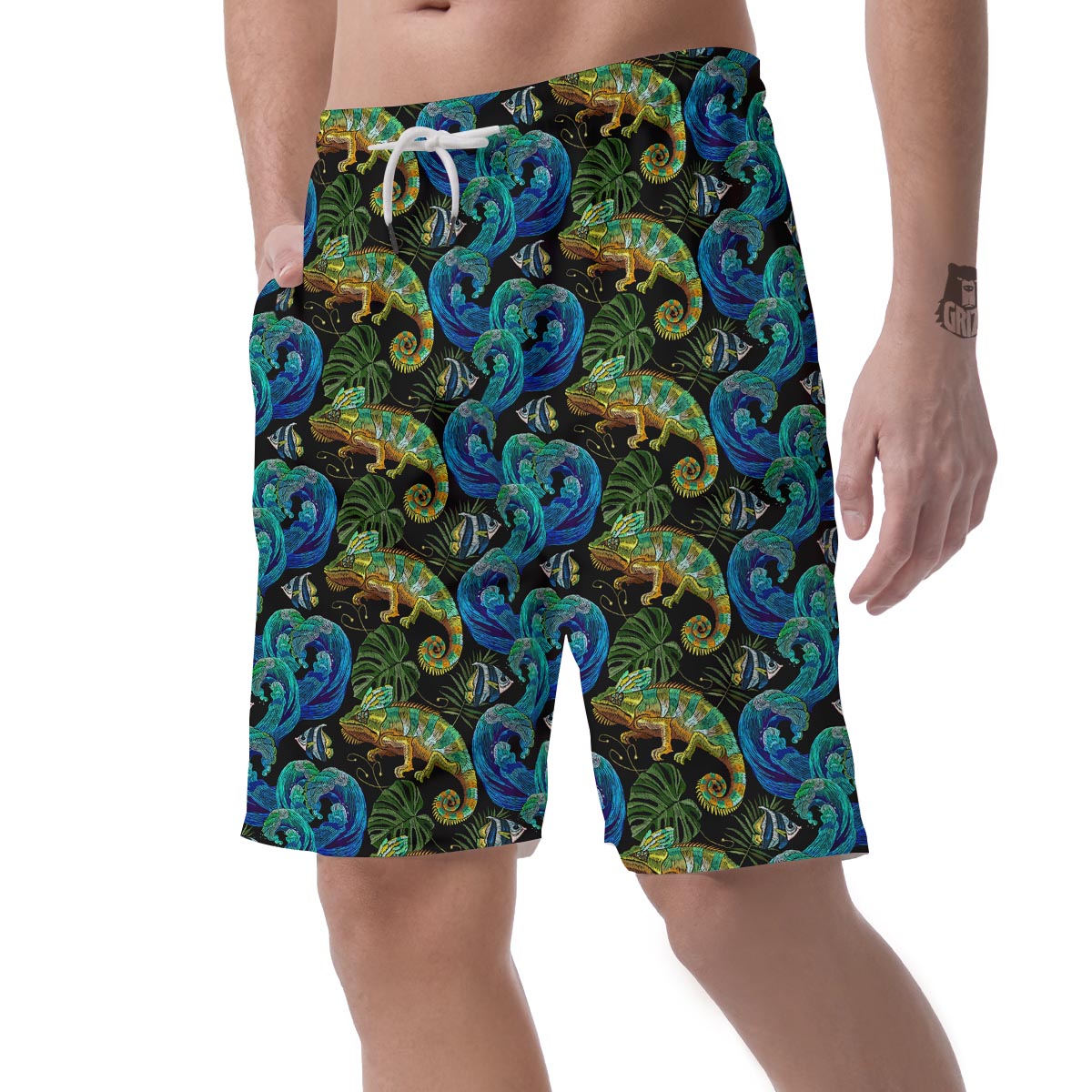 Chameleon Pattern Print Men's Shorts-grizzshop