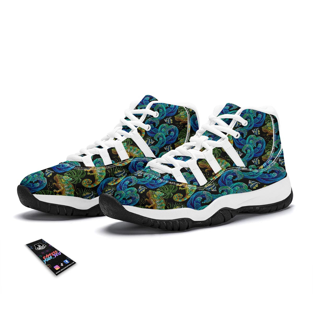 Chameleon Pattern Print White Bball Shoes-grizzshop