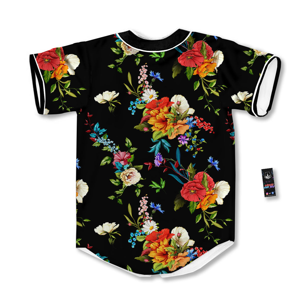 Chamomile And Poppy Print Pattern Baseball Jersey-grizzshop
