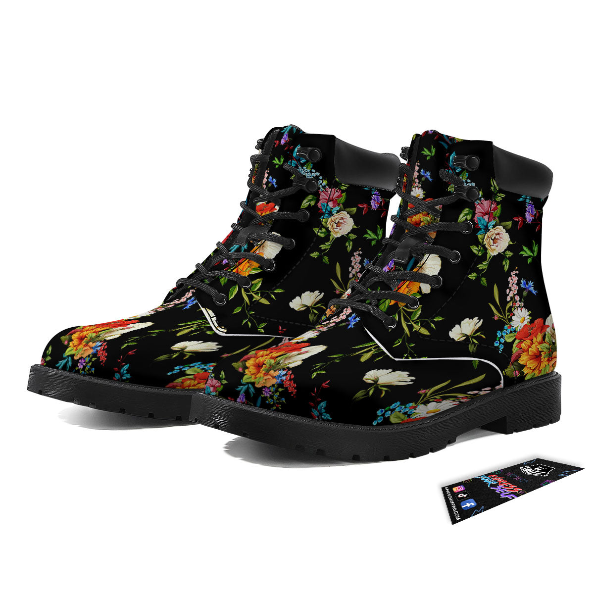 Chamomile And Poppy Print Pattern Boots-grizzshop