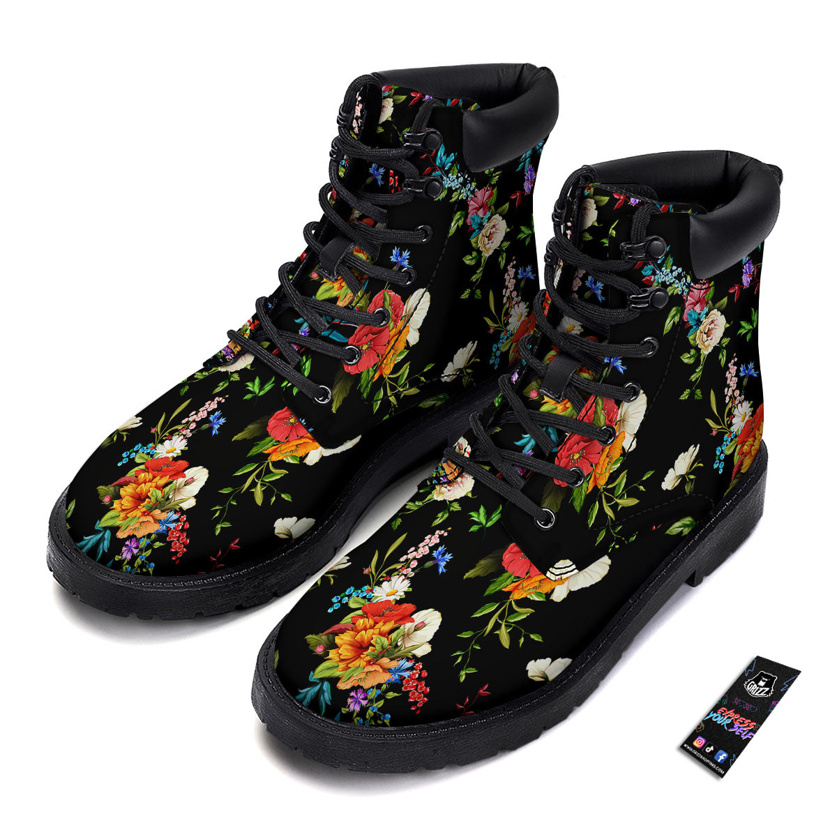 Chamomile And Poppy Print Pattern Boots-grizzshop