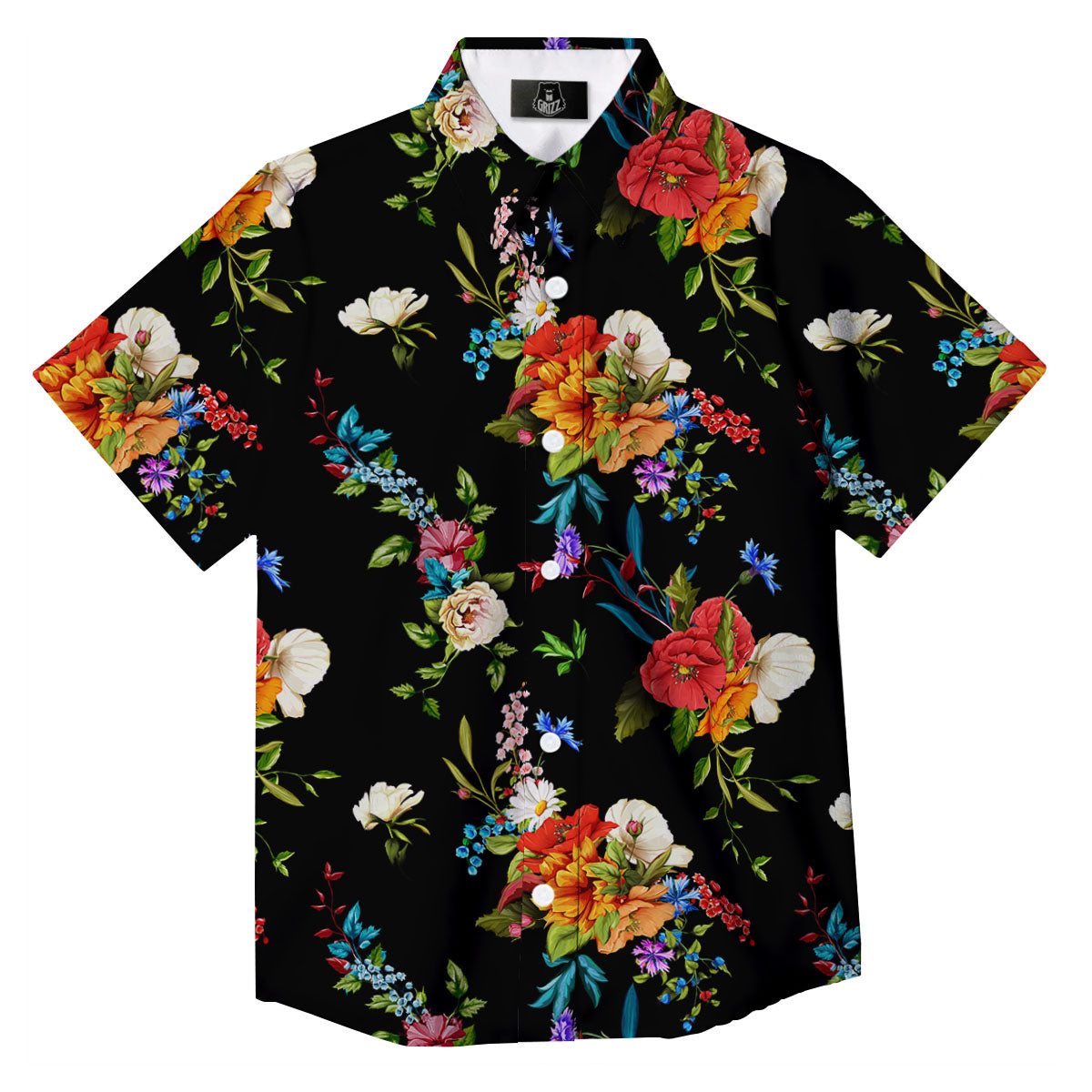 Chamomile And Poppy Print Pattern Button Up Shirt-grizzshop