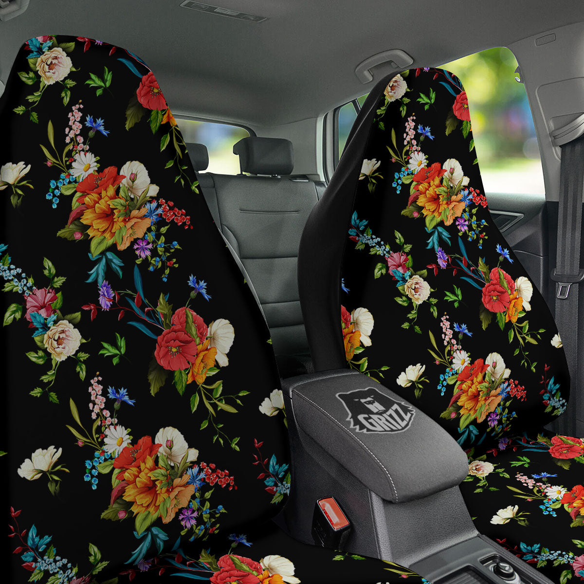 Chamomile And Poppy Print Pattern Car Seat Covers-grizzshop