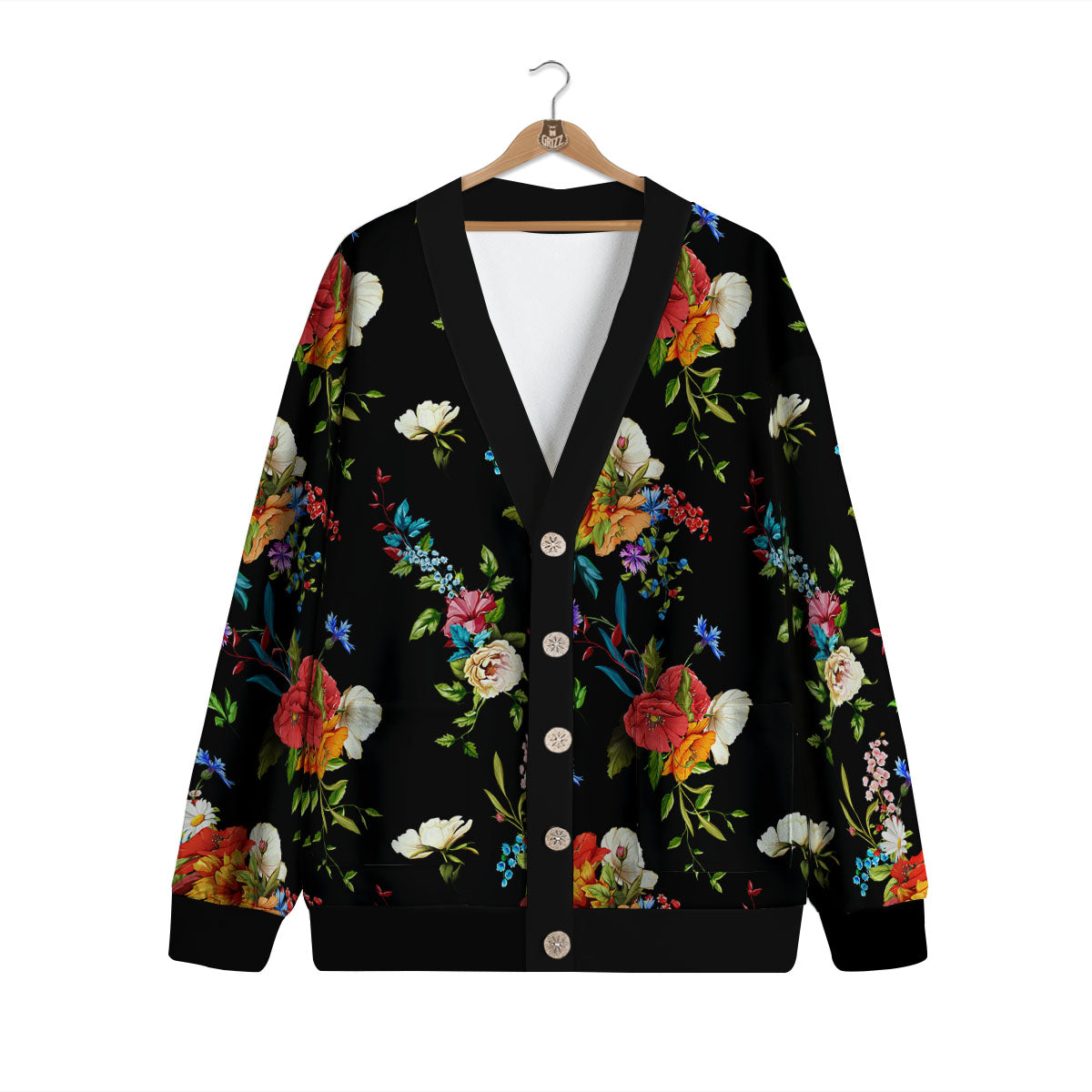 Chamomile And Poppy Print Pattern Cardigan-grizzshop