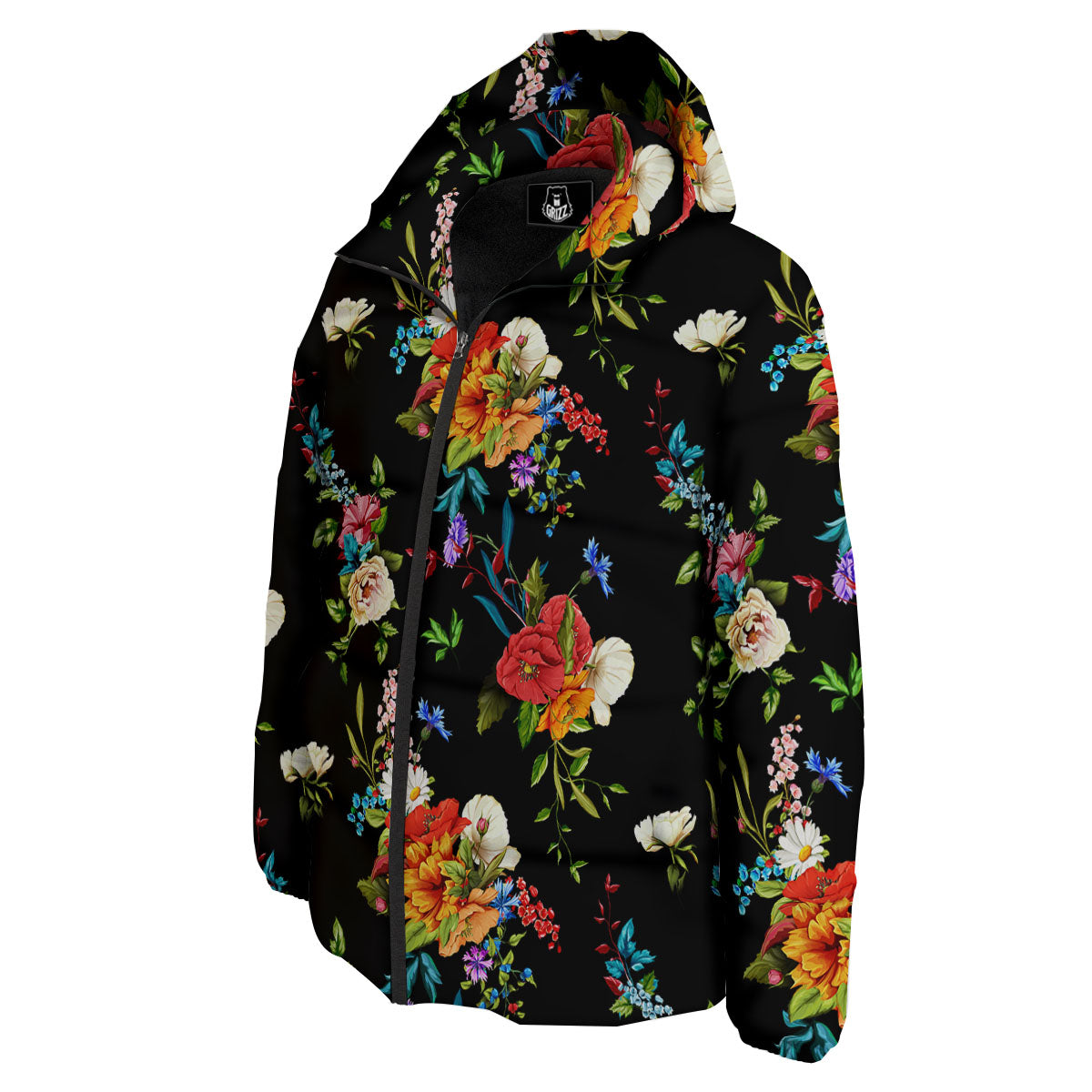 Chamomile And Poppy Print Pattern Down Jacket-grizzshop