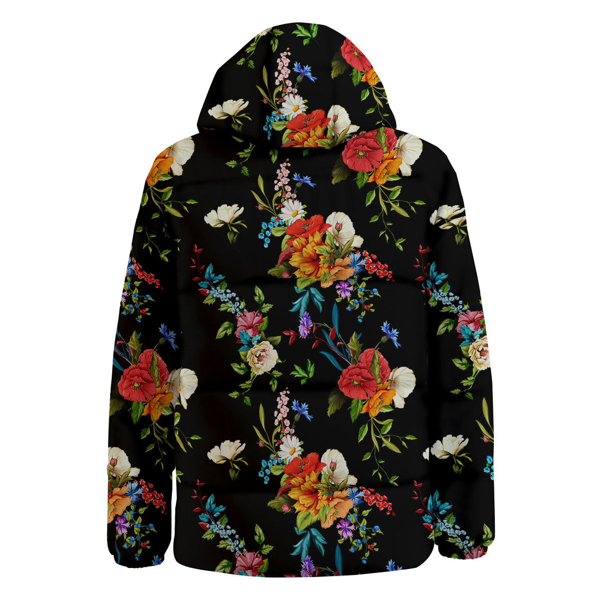Chamomile And Poppy Print Pattern Down Jacket-grizzshop