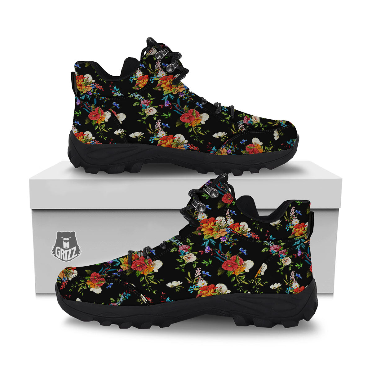 Chamomile And Poppy Print Pattern Hiking Shoes-grizzshop