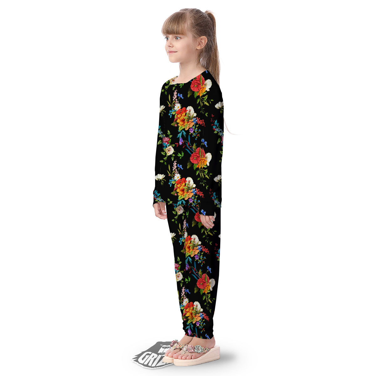 Chamomile And Poppy Print Pattern Kid's Pajamas-grizzshop