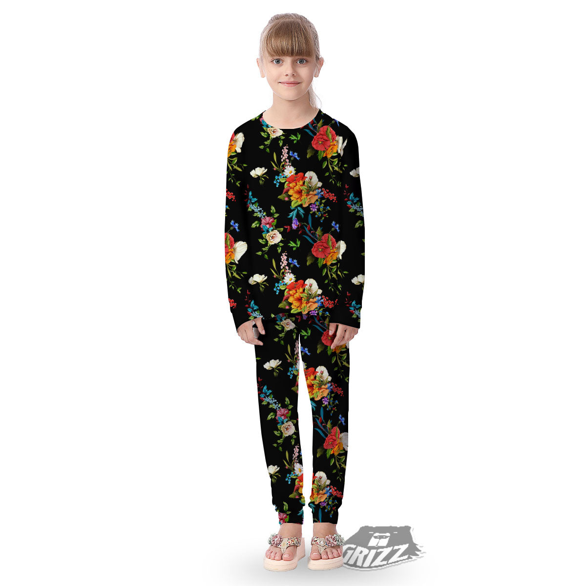 Chamomile And Poppy Print Pattern Kid's Pajamas-grizzshop