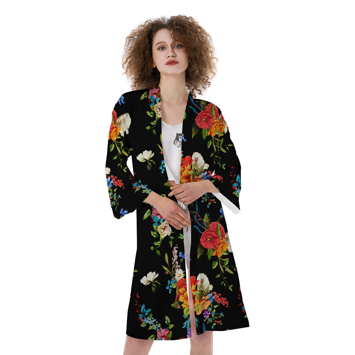 Chamomile And Poppy Print Pattern Kimono-grizzshop