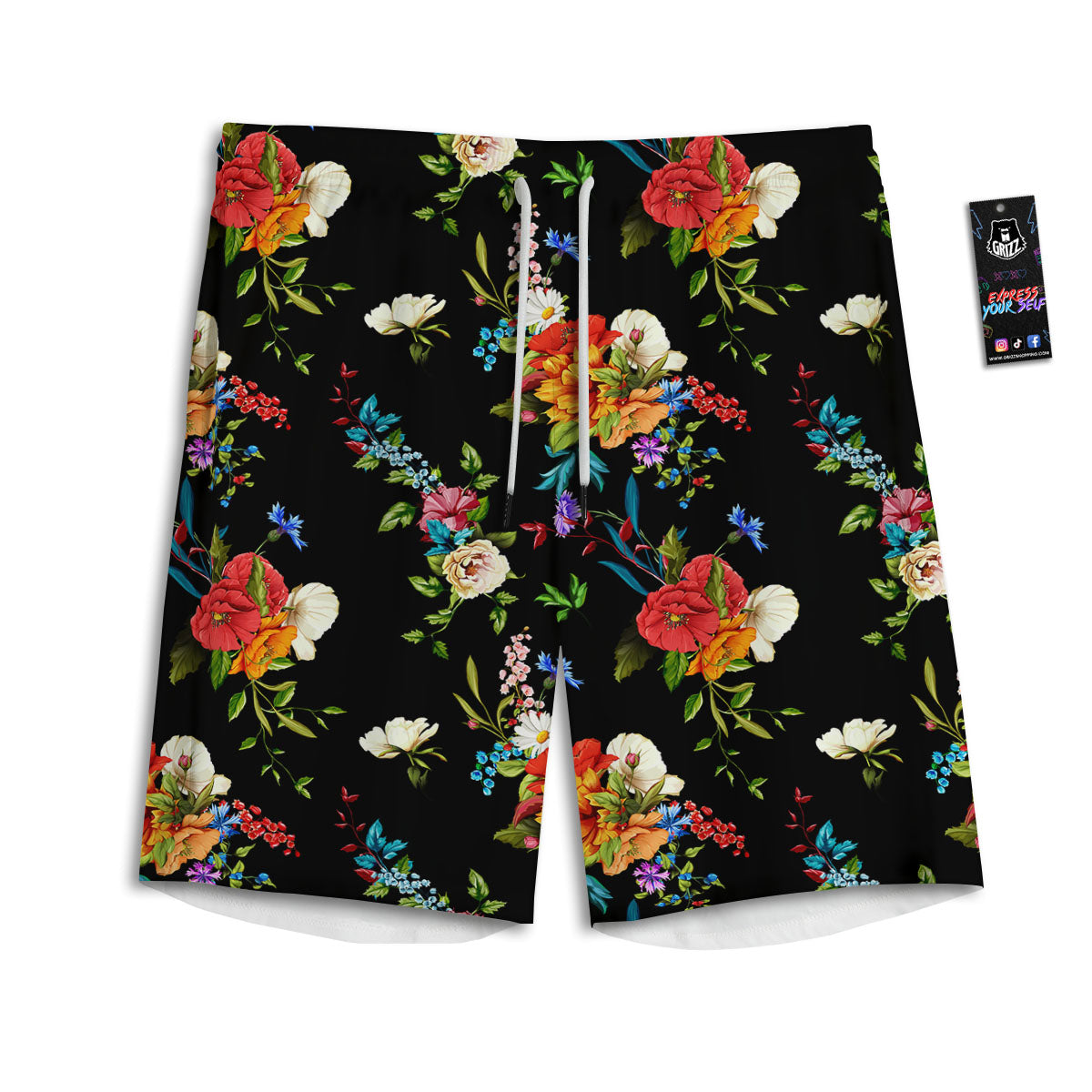 Chamomile And Poppy Print Pattern Men's Athletic Shorts
