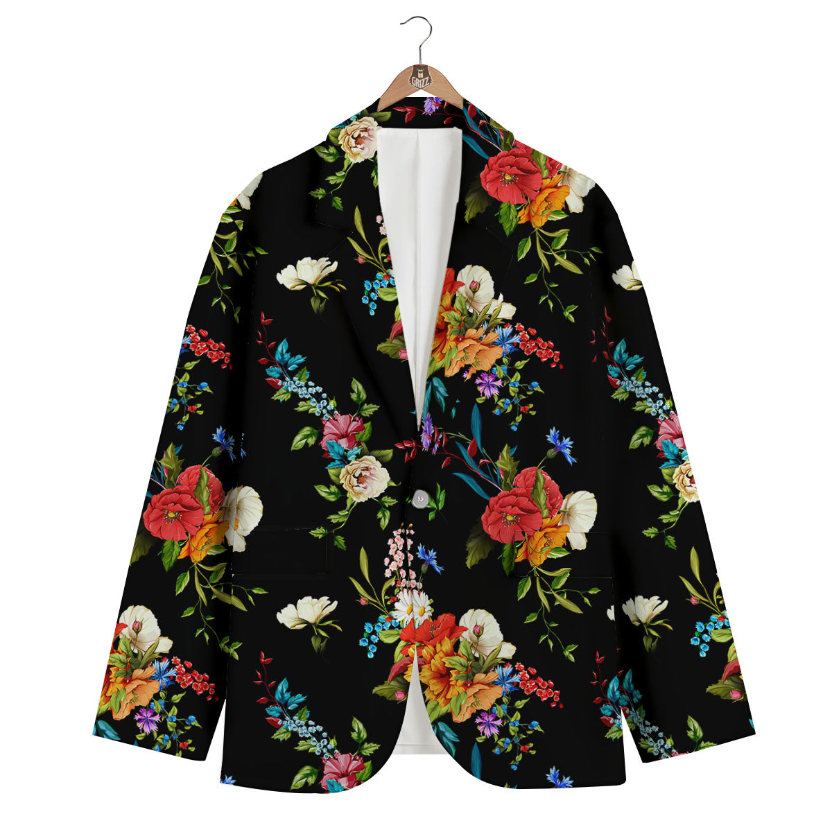 Chamomile And Poppy Print Pattern Men's Blazer-grizzshop