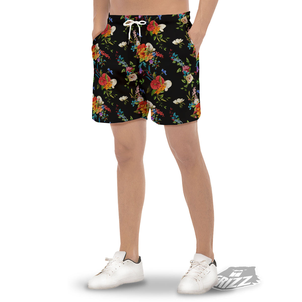 Chamomile And Poppy Print Pattern Men's Gym Shorts-grizzshop