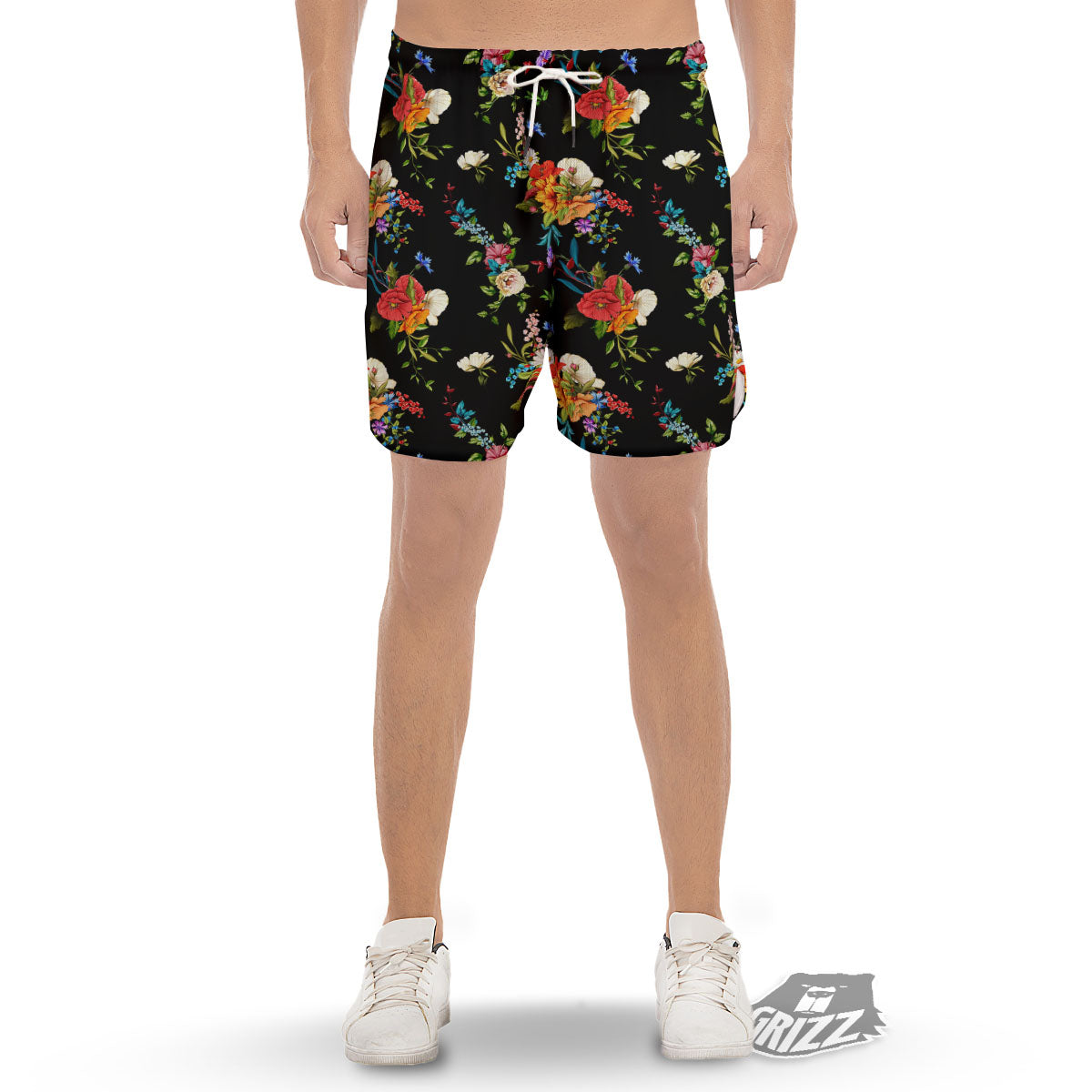 Chamomile And Poppy Print Pattern Men's Gym Shorts-grizzshop