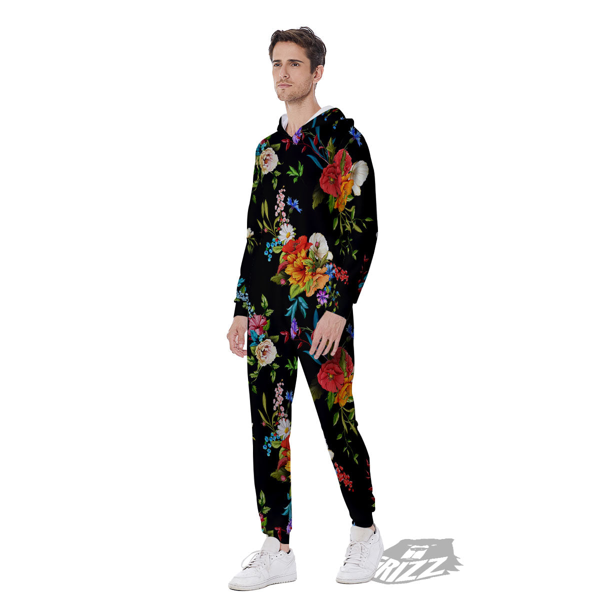Chamomile And Poppy Print Pattern Men's Jumpsuit-grizzshop