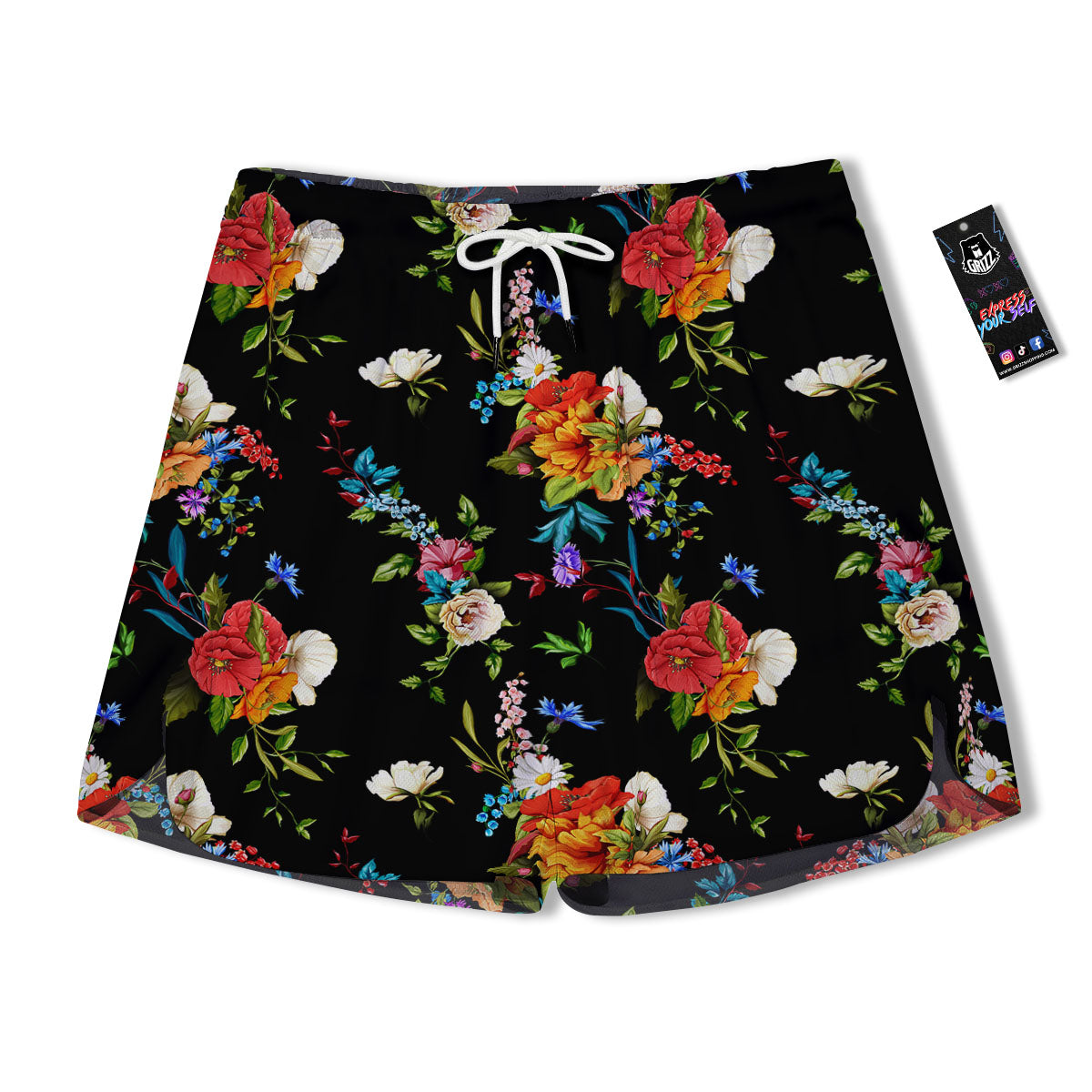 Chamomile And Poppy Print Pattern Men's Running Shorts-grizzshop