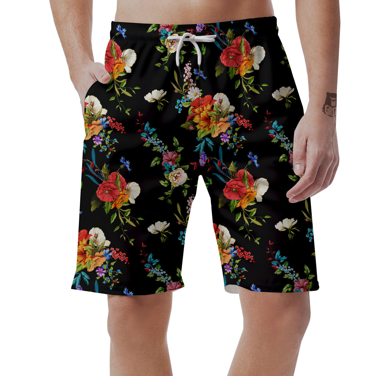 Chamomile And Poppy Print Pattern Men's Shorts-grizzshop