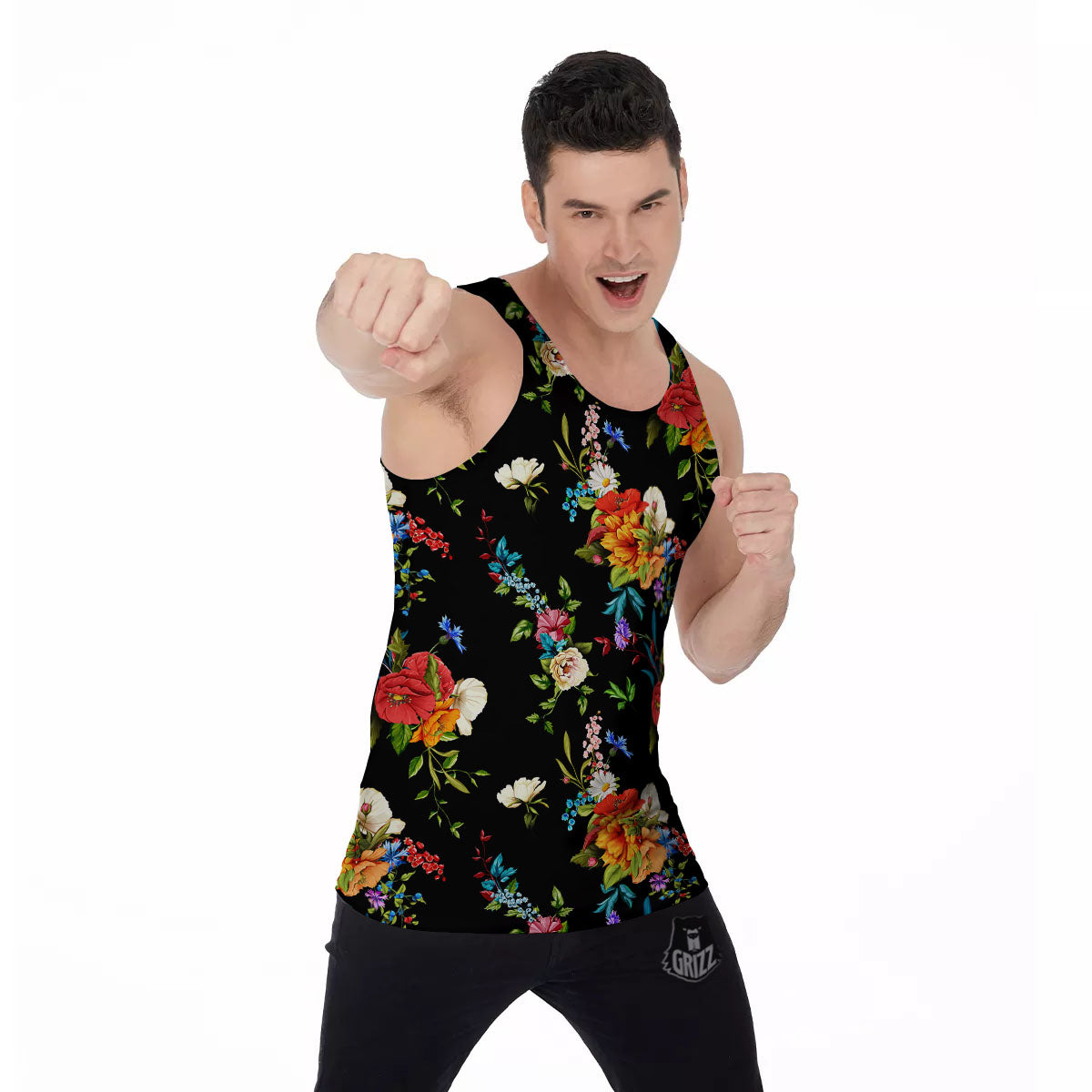 Chamomile And Poppy Print Pattern Men's Tank Top-grizzshop