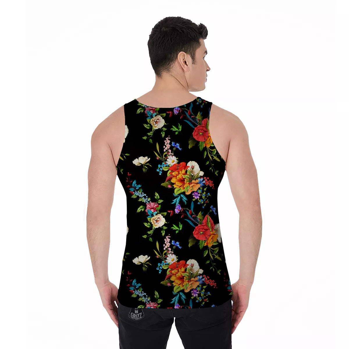 Chamomile And Poppy Print Pattern Men's Tank Top-grizzshop