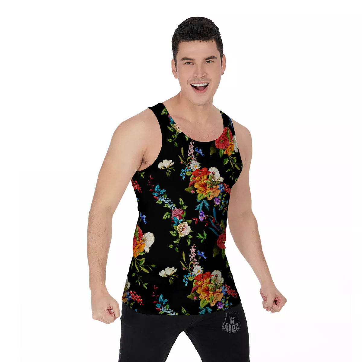 Chamomile And Poppy Print Pattern Men's Tank Top-grizzshop