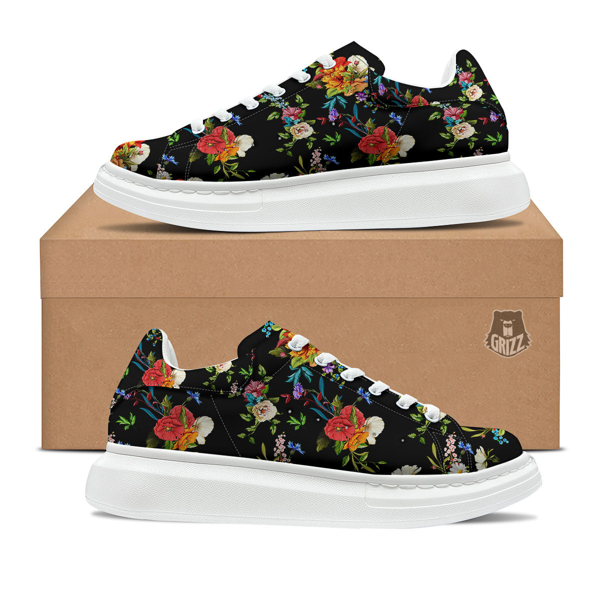 Chamomile And Poppy Print Pattern Platform Shoes-grizzshop