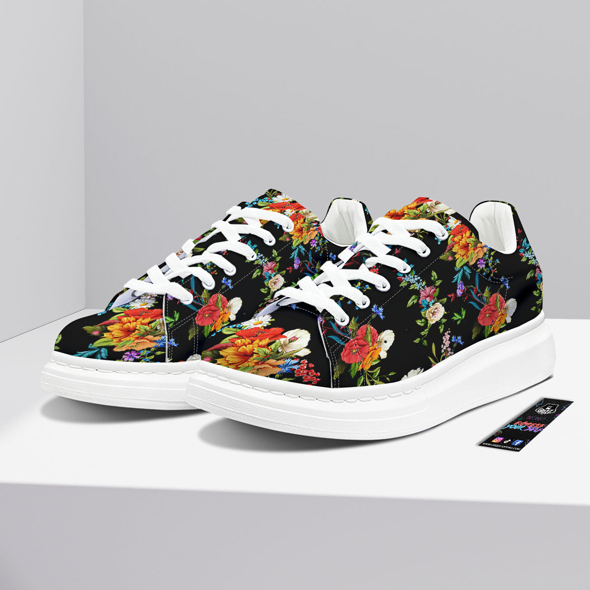 Chamomile And Poppy Print Pattern Platform Shoes-grizzshop